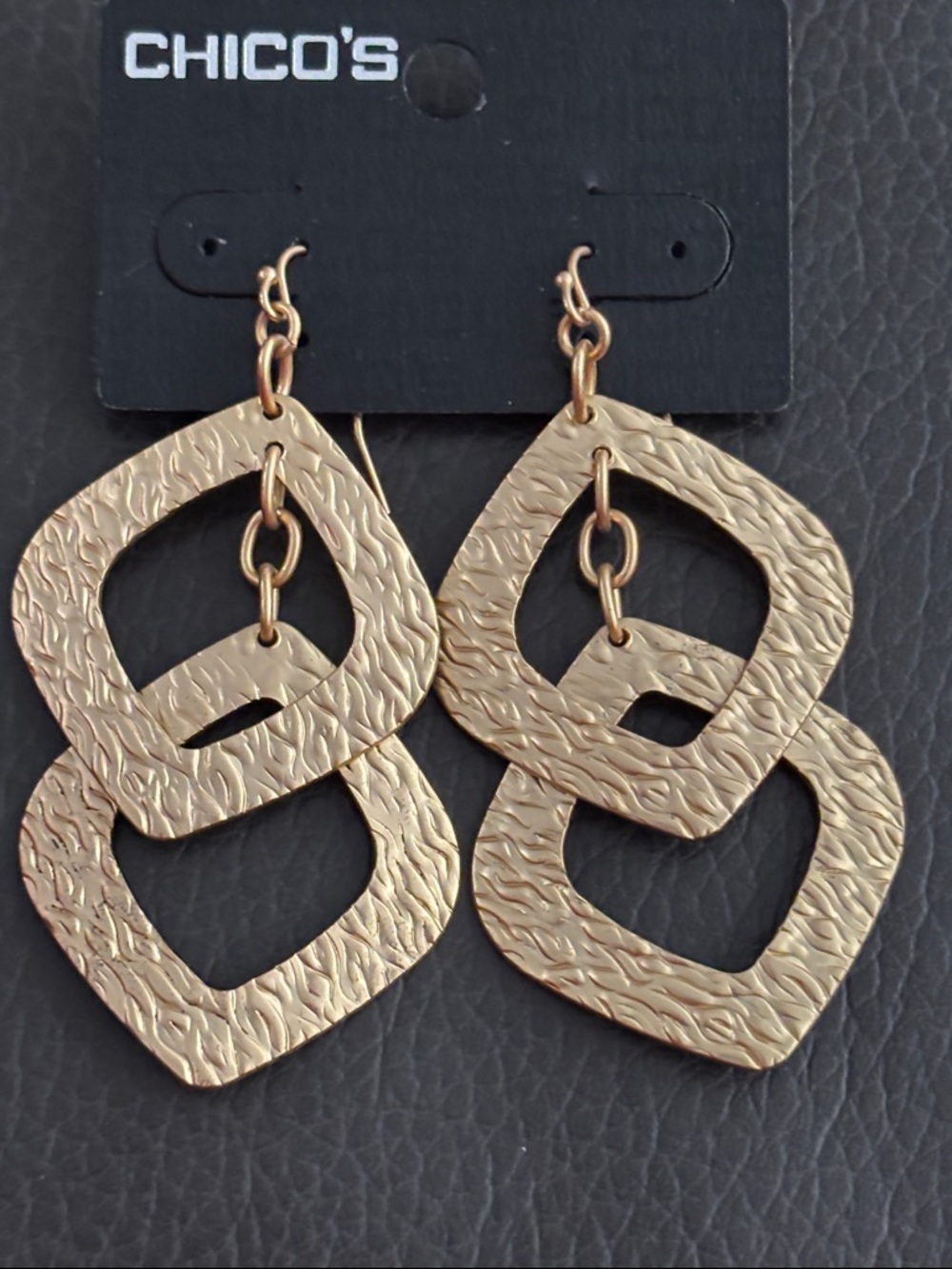 Chico's Gold Textured Linked Double Drop Earrings